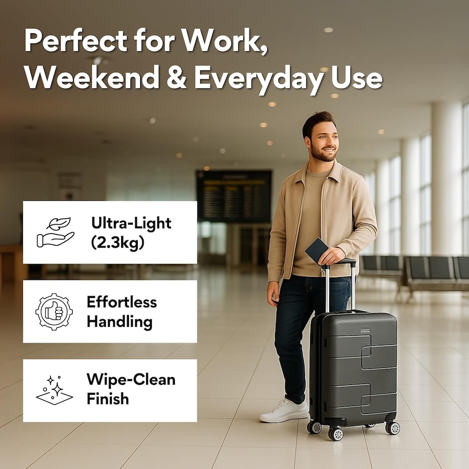 image 1 of Straame 55x40x20 cm Dark Grey Cabin Suitcase, 360° Spinner Wheels