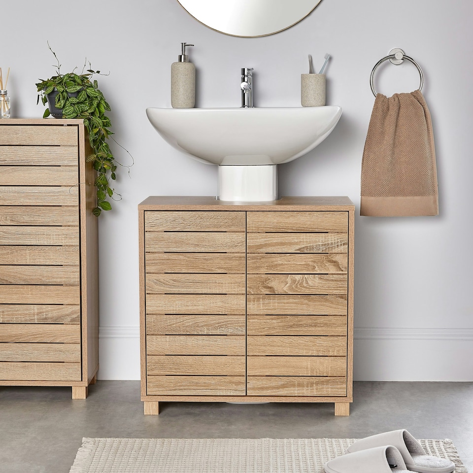 image 1 of VonHaus Chester Under Sink Bathroom Cabinet in Oak Effect