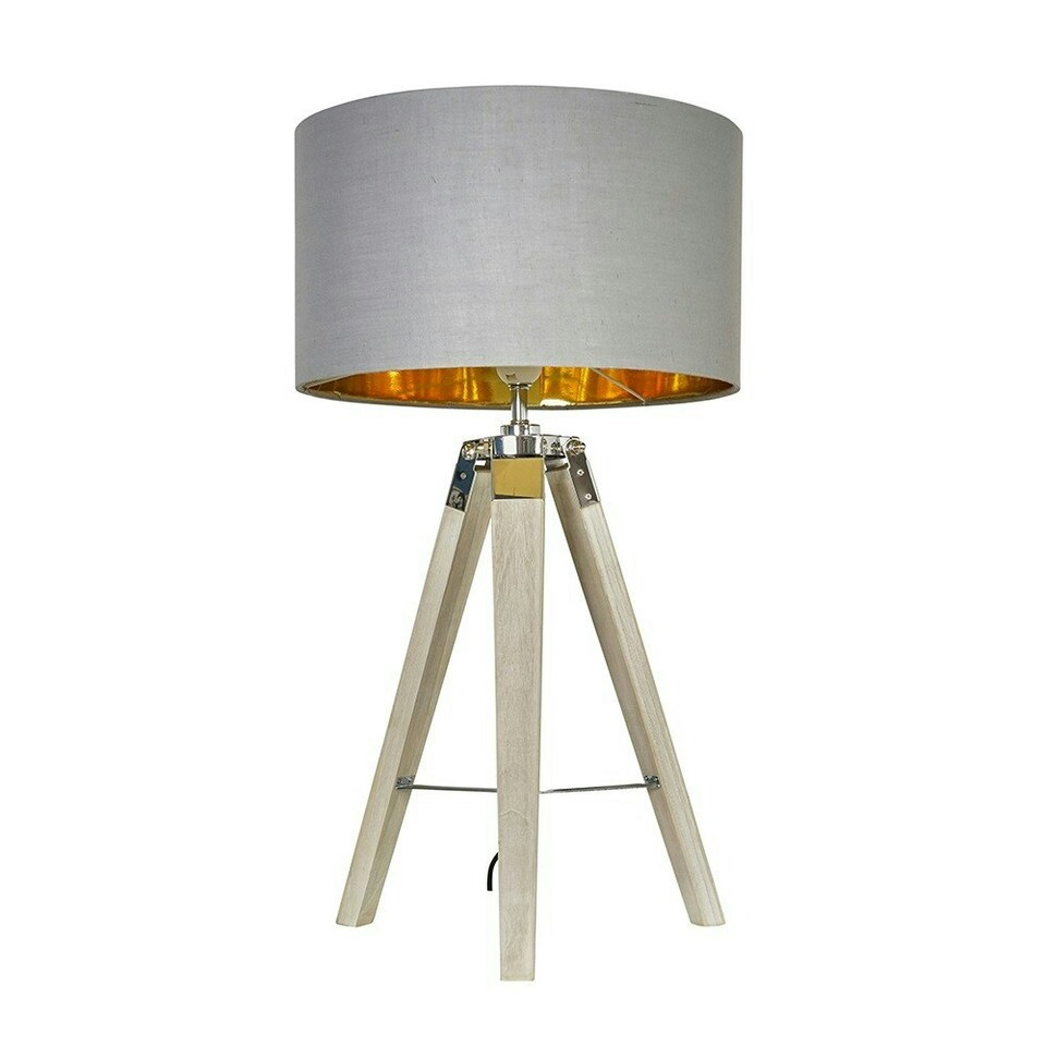 image 1 of ValueLights Clipper Tripod Painted Black Table Lamp with Medium Grey Drum Shade and LED Bulb | Black