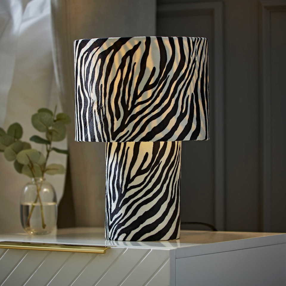 image 1 of ValueLights Nessa Zebra Pattern Velvet Table Lamp | Black