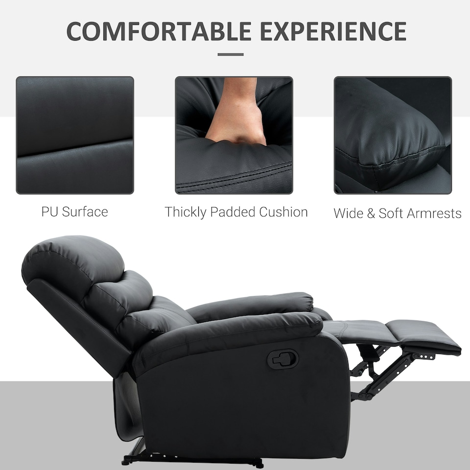 image 1 of HOMCOM Manual Recliner Chair for Living Room w/ Footrest Black
