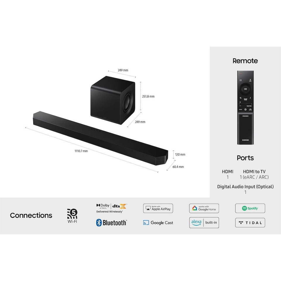 image 1 of Samsung 5.2.1ch Subwoofer with Soundbar HWQ800F