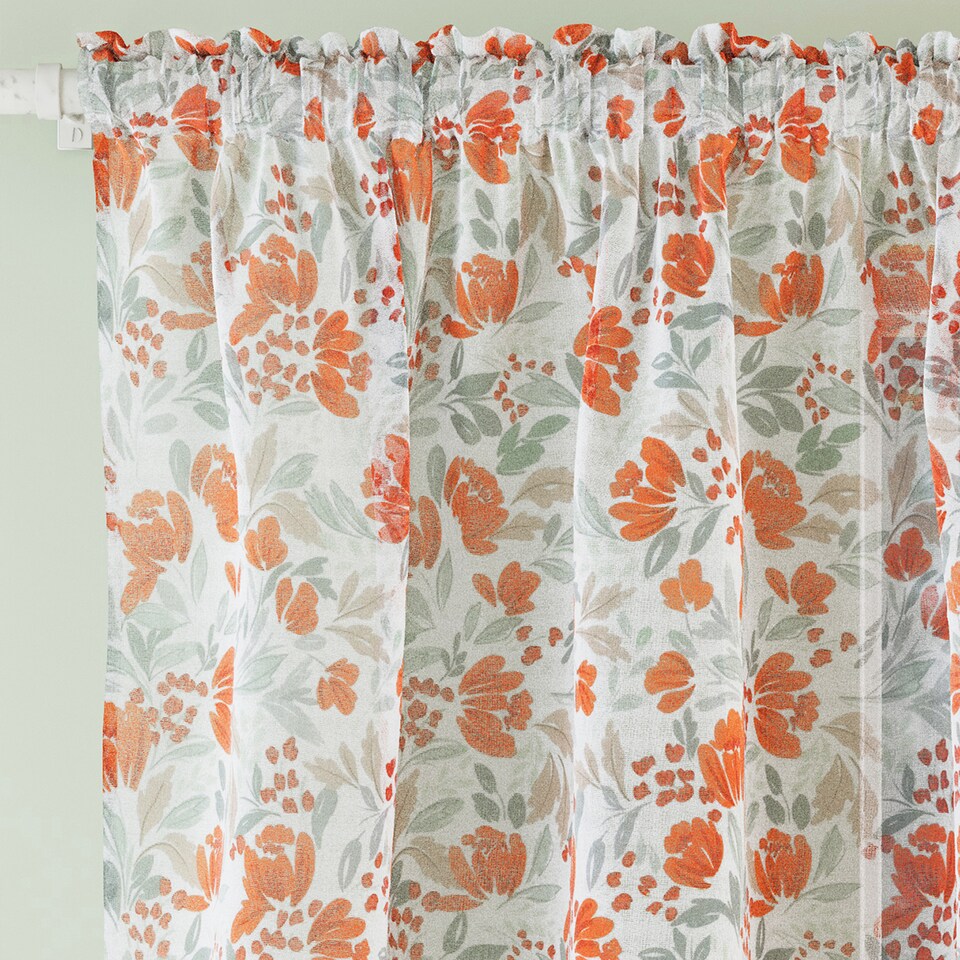image 1 of Mia Burnt Orange Floral Print Sheer Voile Panels - Pair 140 x 183cm (55x72") | Orange | Burnt Orange | 2
