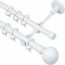 Lister Cartwright Double Curtain Extendable Pole Set with White Ball Finials- 19mm & 28mm Metal Poles(120- 320 cm)