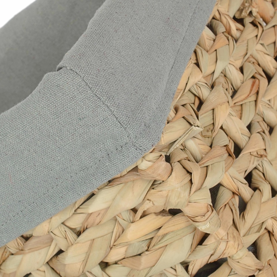 image 1 of Medium Thatch Grass Woven Storage Basket with Grey Cotton Lining | Green | Green | M