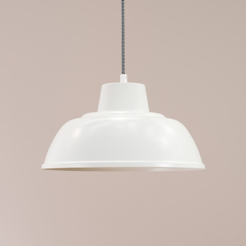 image 1 of ValueLights Morris White Metal Drop Hanging Pendant Ceiling Light and Bulb