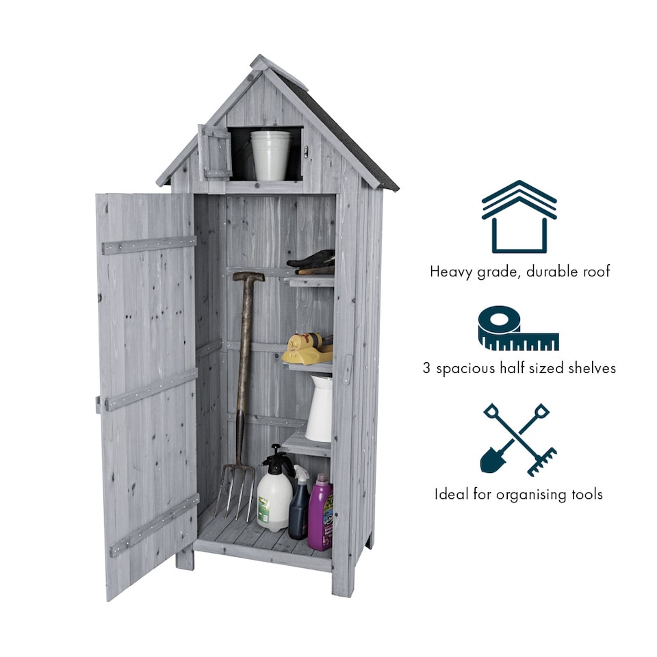 image 1 of JSH Bideford Tall 180cm Wooden Garden Storage Shed Unit with Pitched Roof - Grey