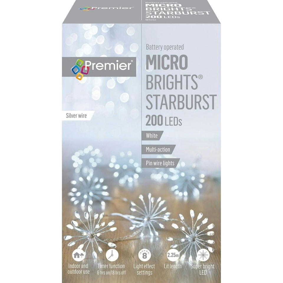 Premier MicroBrights Starburst Lights 200 LED White 2.5m