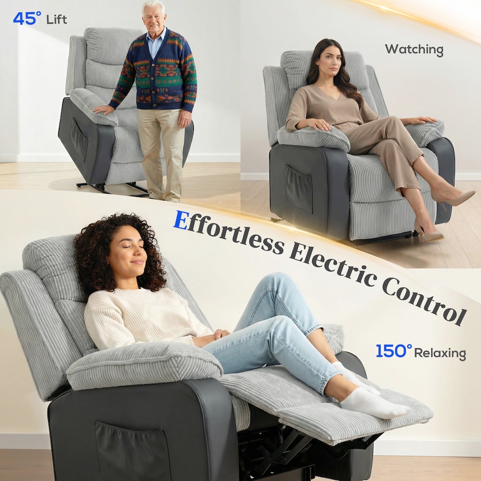 image 1 of HOMCOM Power Lift Riser Recliner Chair with High Back, Remote, Light Grey
