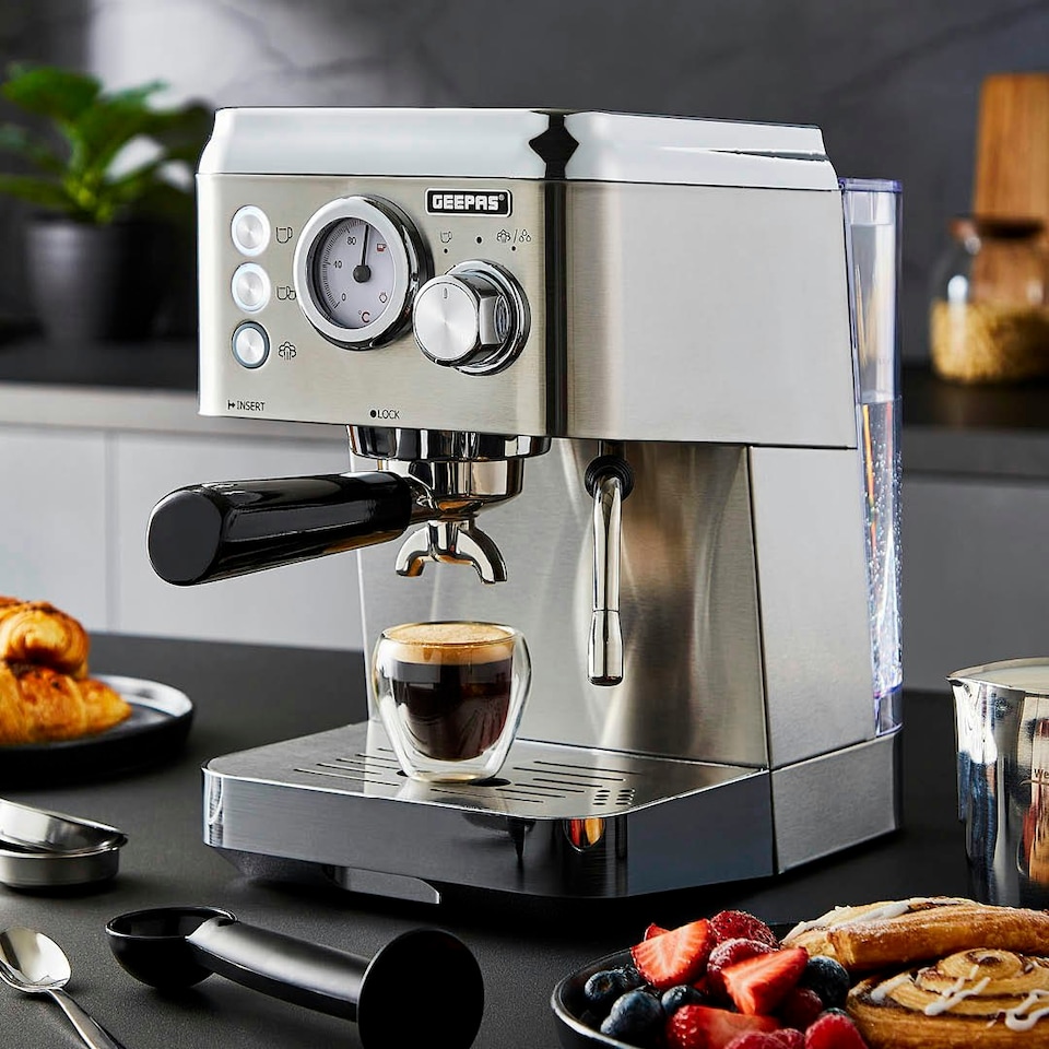 image 1 of GEEPAS 1140W Espresso & Cappuccino Coffee Machine & Conical Burr Coffee Grinder Combo Set