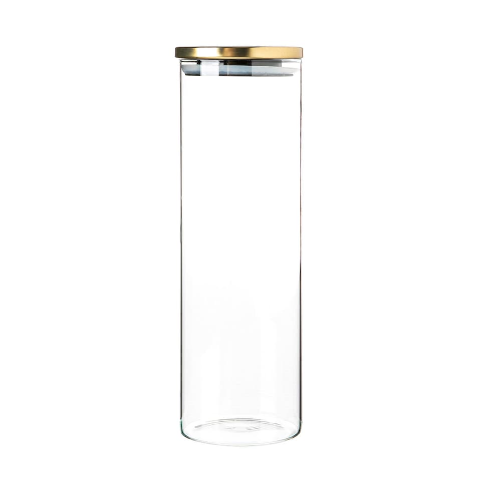 image 1 of Argon Tableware Glass Storage Jars with Metal Lids - 2 Litre - Gold - Pack of 3