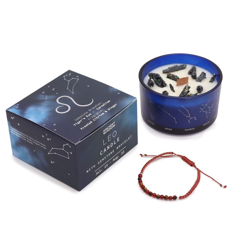 image 1 of Serenityy Leo Zodiac Crystal Candle with Gemstone Bracelet