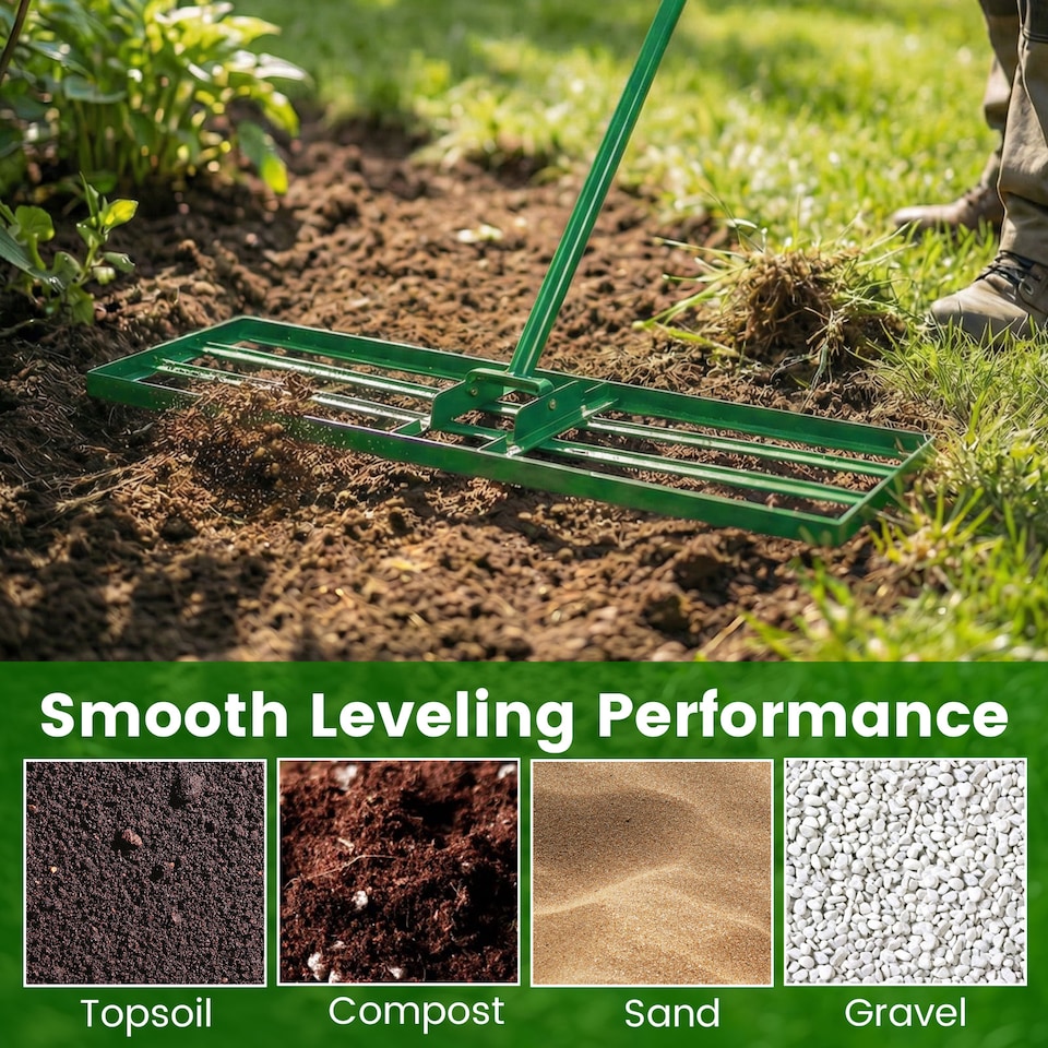 image 1 of COSTWAY 91 x 25 cm Lawn Leveling Rake Heavy-Duty Metal Levelawn Tool Green