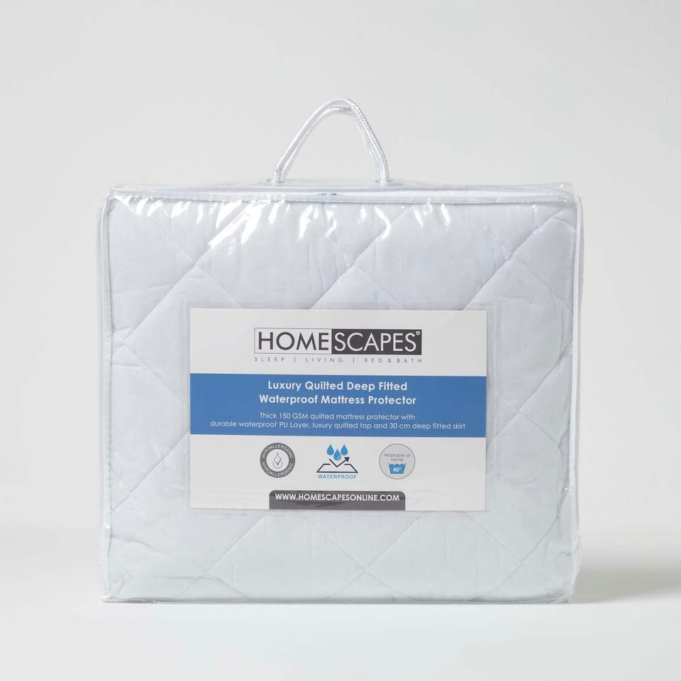 image 1 of Homescapes Quilted Waterproof Mattress Protector - King Size | White | King