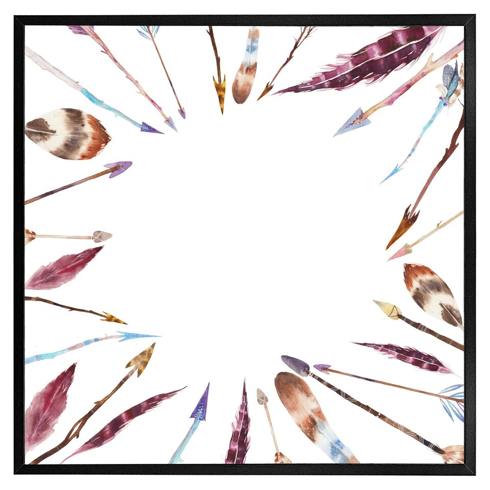 image 1 of Watercolour boho chic with feathers and arrows (Picture Frame) White | L