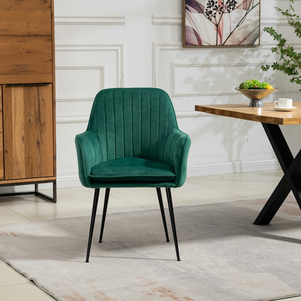 image 1 of Carrara Velvet Dining Chairs - Set of 2 - Green