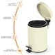 image 5 of Small Stainless Steel 3 Ltr Pedal Bin Kitchen Bathroom Toilet Rubbish, Cream Cream