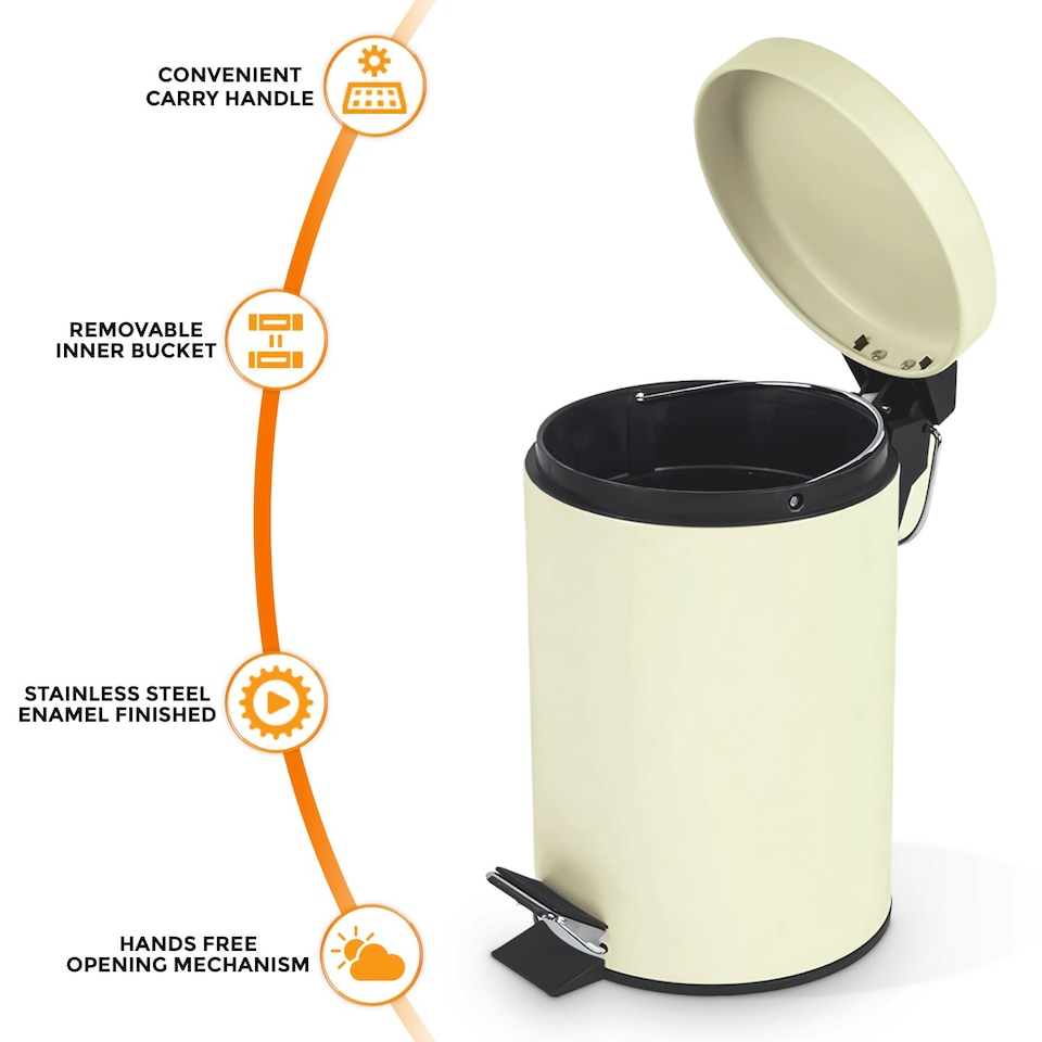image 1 of Small Stainless Steel 3 Ltr Pedal Bin Kitchen Bathroom Toilet Rubbish, Cream Cream