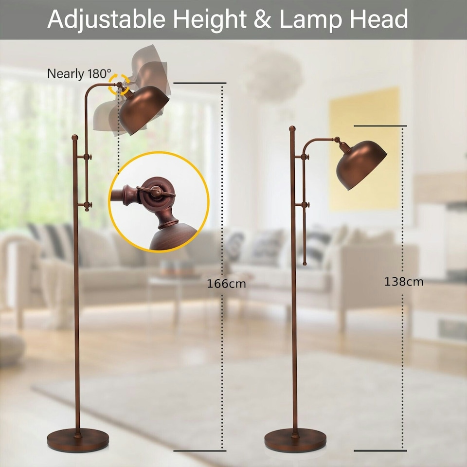 image 1 of COSTWAY Industrial Floor Lamp Metal Free-standing Light Bronze