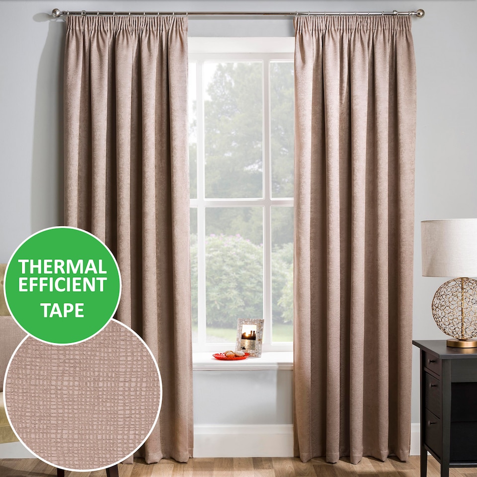 image 1 of Enhanced Living Matrix Latte Natural 90 x 72 inch (229x183cm) Tape Top Thermal Noise reducing Dim Out Curtains (PAIR)