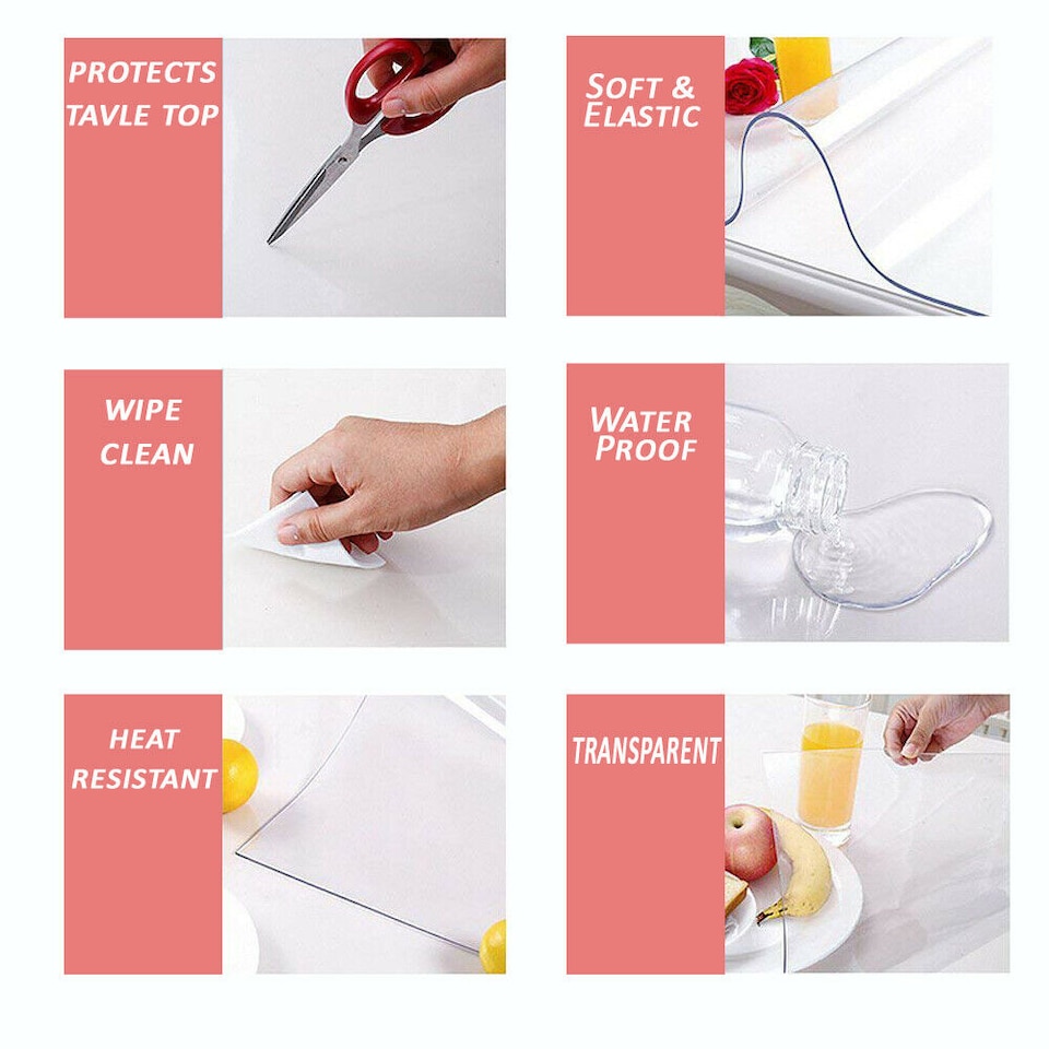image 1 of Clear Plastic Table Cover, Transparent Protector - 90cm x 180cm