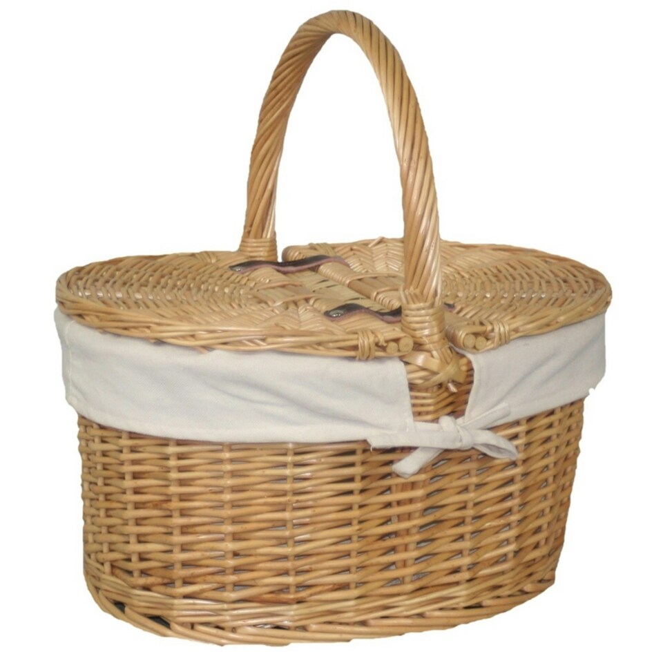 image 1 of Cotton Lined Buff Oval Picnic Basket Green | Green | One Size