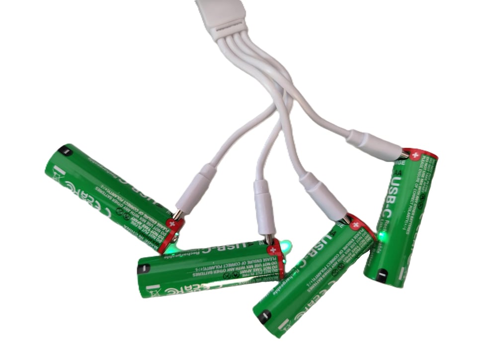 image 1 of Accuratus Power-Up Rechargeable AA Batteries x4 - USB-C - Lithium-ion Battery Set