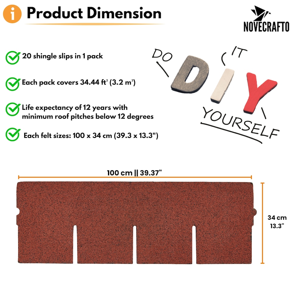 image 1 of Bitumen Roof Felt Shingles (3.2 sqm), Asphalt Roof Shingles - Weather Resistant Roofing Tiles 20 pcs