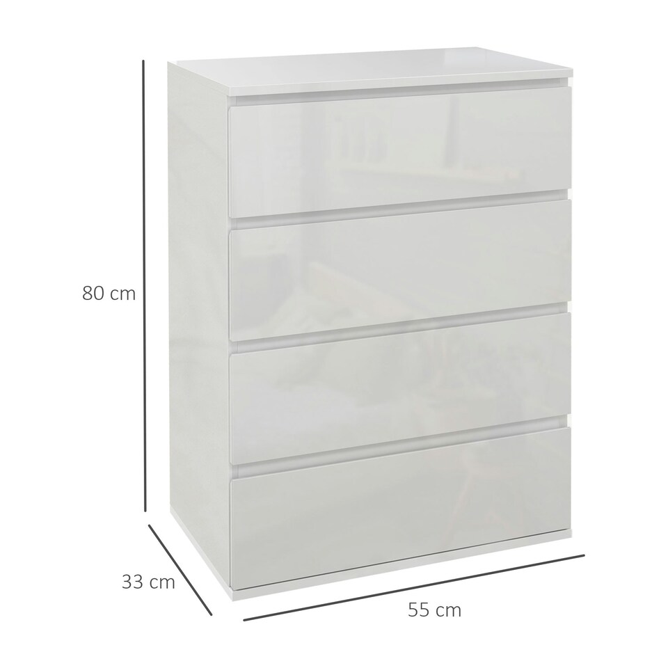 image 1 of HOMCOM Bedroom Chest of Drawers, High Gloss 4 Drawers Dresser, Grey