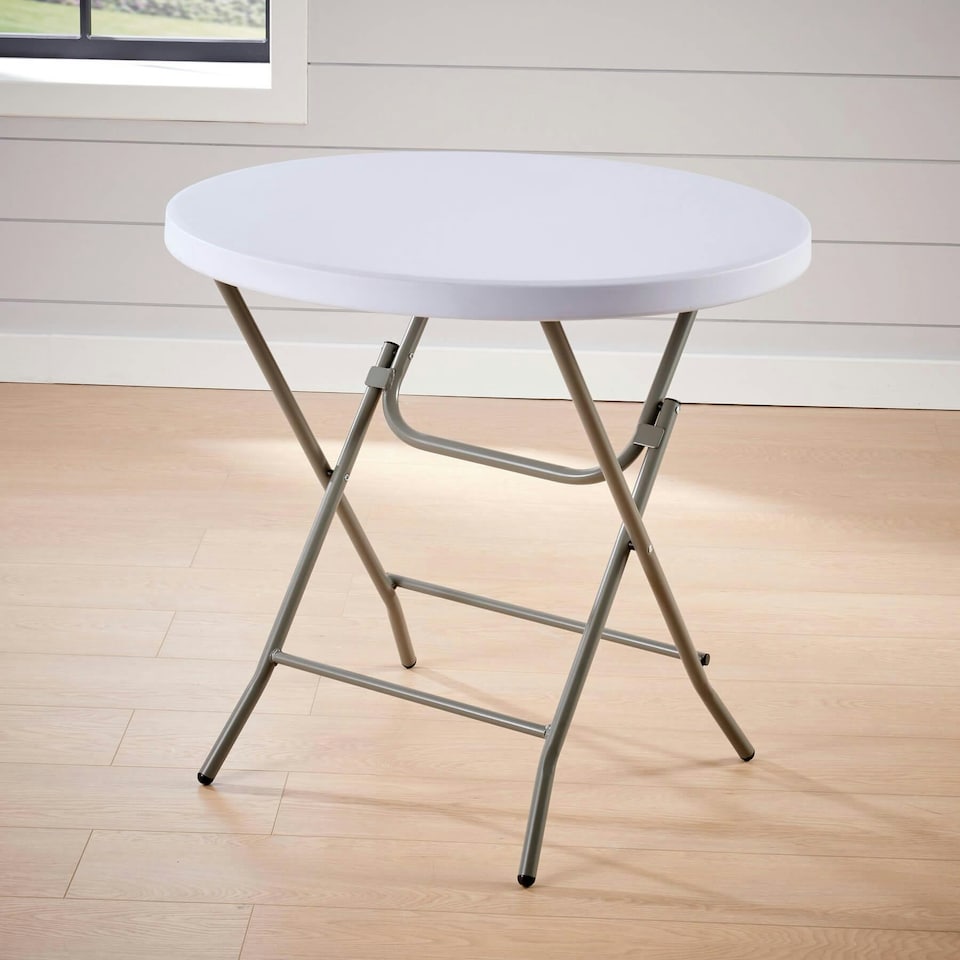 image 1 of Round Folding Table Trestle Camping Party Picnic BBQ Stall Garden Indoor Outdoor