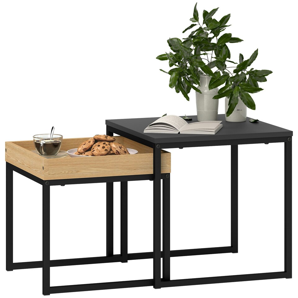 image 1 of HOMCOM Modern Coffee Table Set Square for Small Space Black