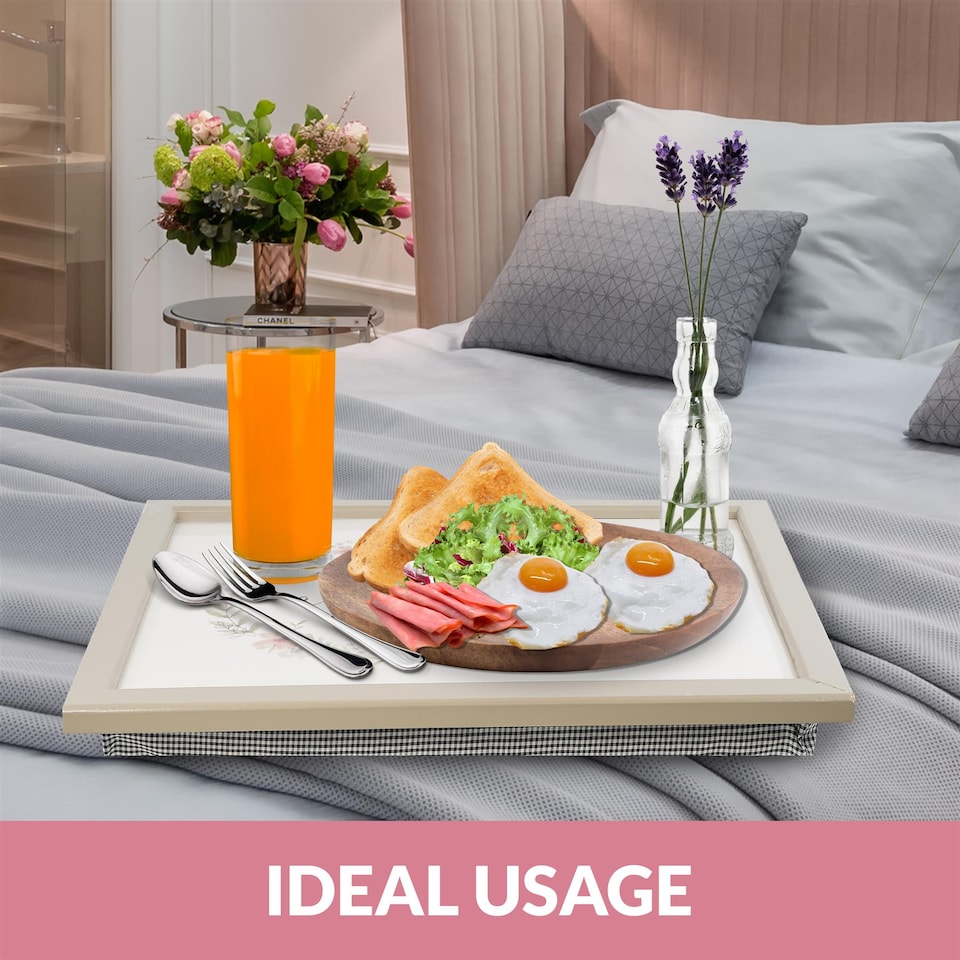 image 1 of GEEZY Live A Beautiful Life Design Wooden Lap Serving Tray with Bean Bag Cushion 44x34cm