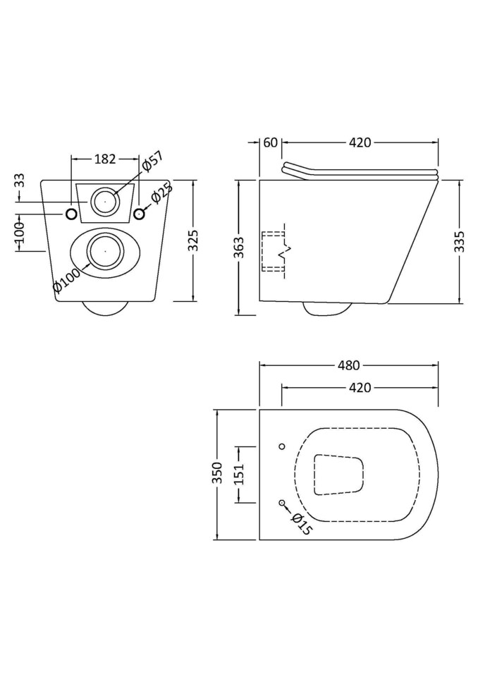 image 1 of Balterley Hilderstone Contemporary Square Wall Hung Toilet Pan and Seat with Concealed Cistern and Flush Plate with Square Buttons - White