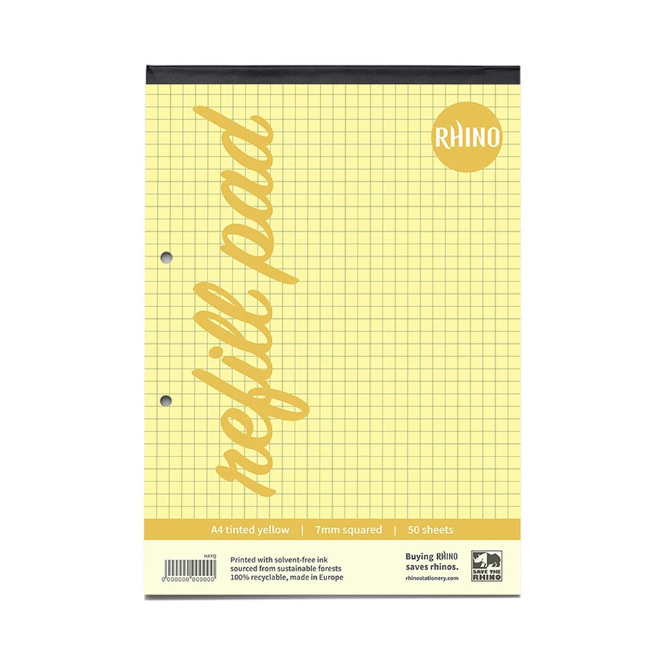 image 1 of Rhino A4 Yellow Paper 100 Page 7mm Squared Refill Pad