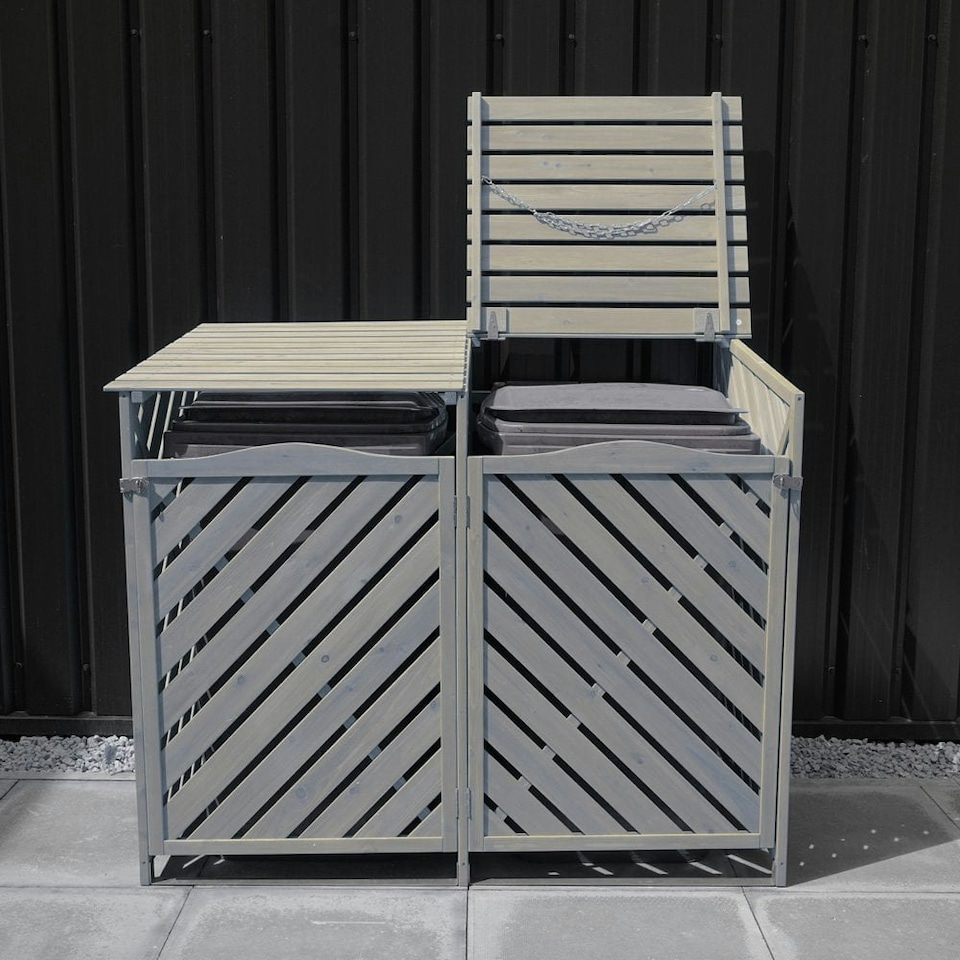 image 1 of Wooden Double Wheelie Bin Storage - Grey