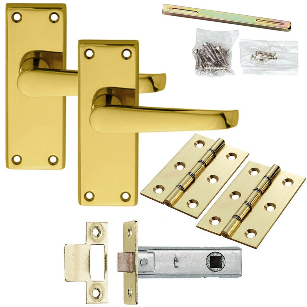 Loops Door Handle & Latch Pack Brass Victorian Straight Lever Square Backplate in Metallics