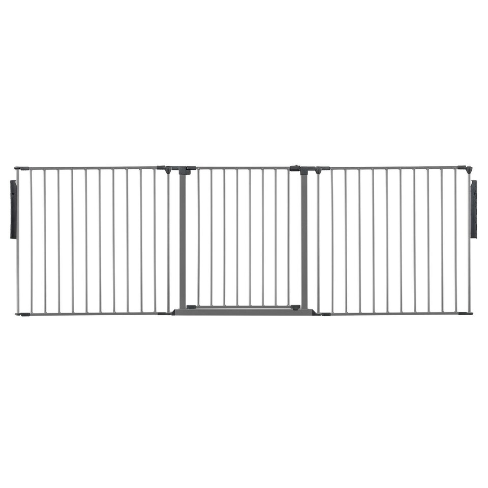 image 1 of Safetots Premium Multi Panel Room Divider, up to 226cm Wide, Grey, 70cm Tall, Flexible Barrier with Door for Baby and Toddler | Grey