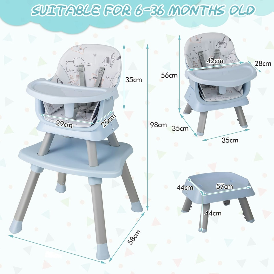 image 1 of COSTWAY 6-in-1 Baby High Chair Convertible Feeding Chair-Gray