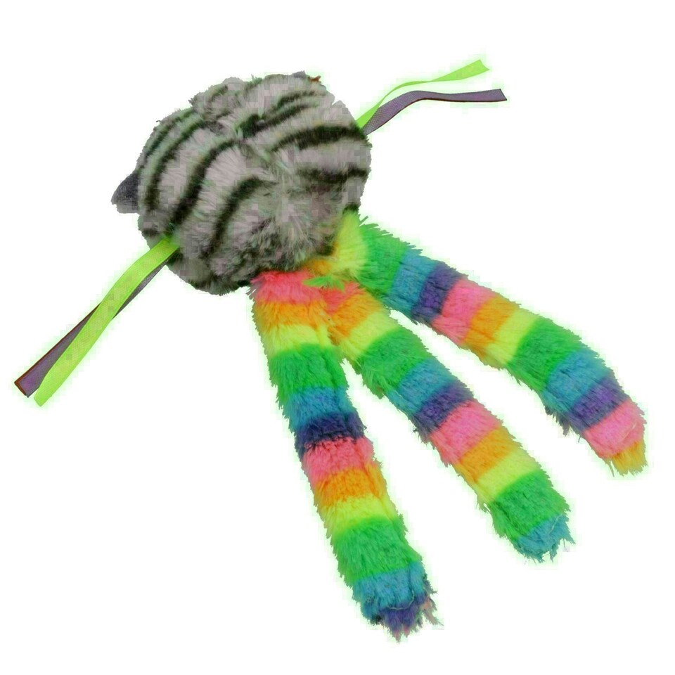 image 1 of Cat Kitten Catnip Filled Interactive Moody Moggy Rainbow Grab Play Toy