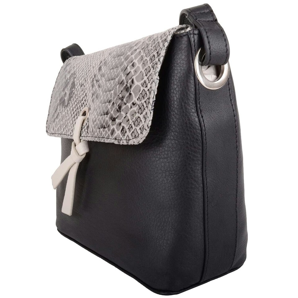 image 1 of Womens Premium Soft Genuine Leather Two Tone Cross Body Shoulder Bag - Black / Foil Grey | Taupe/Burgundy