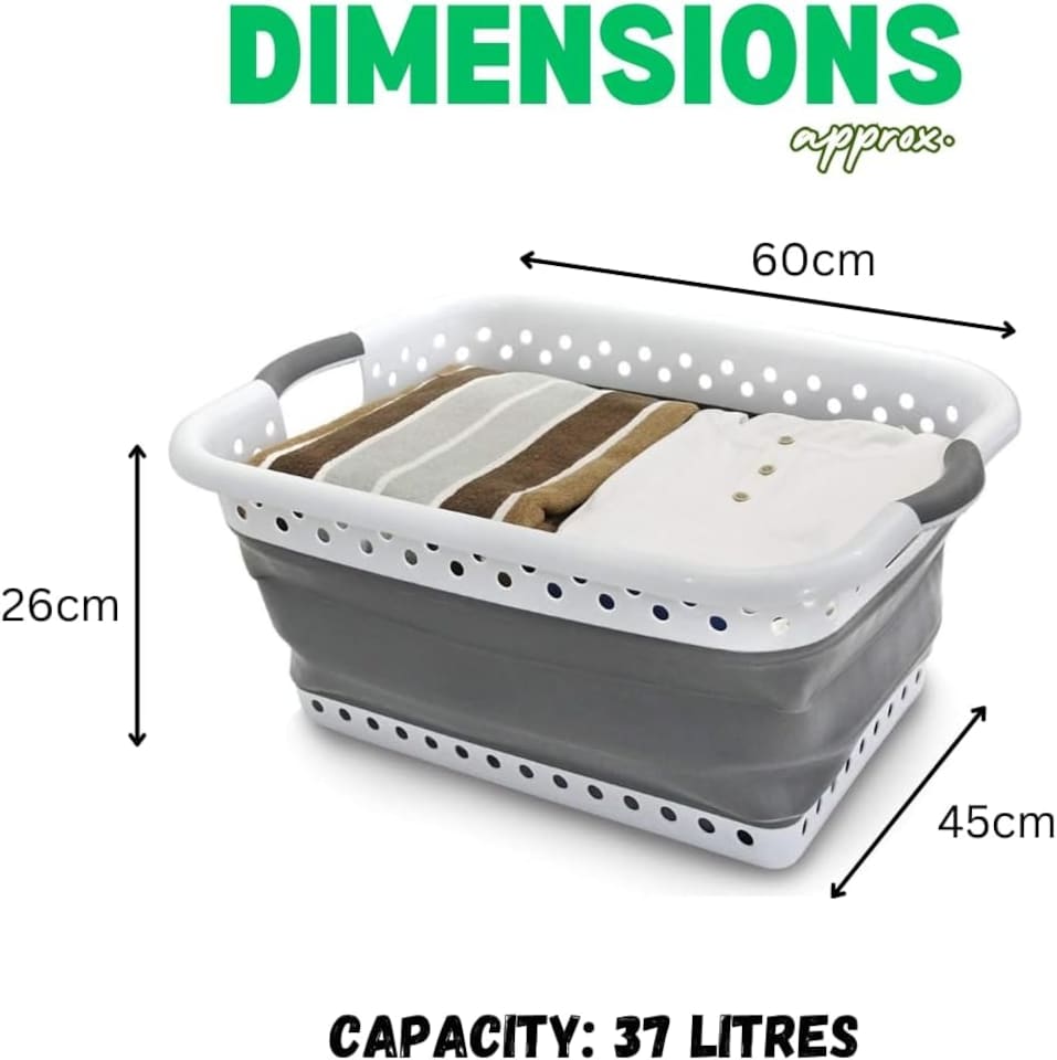 image 1 of Marco Paul  Collapsible Laundry Basket Folding Pop Up Washing Bin Clothes Storage | White