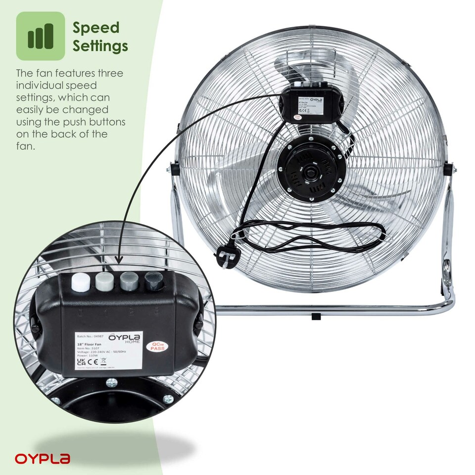 image 1 of Oypla Electrical 18" Chrome 3 Speed Free Standing Gym Fan