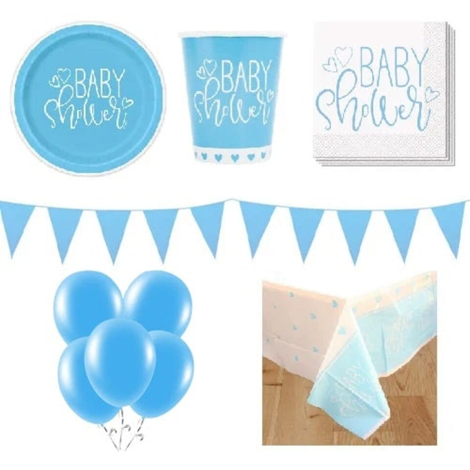 Blue Hearts Baby Shower 8 Person Deluxe Party Pack