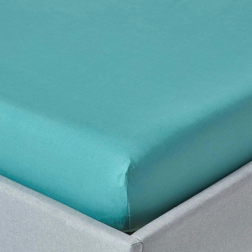 image 1 of Homescapes Teal Egyptian Cotton Deep Fitted Sheet 200 TC, Super King | Green | Super King
