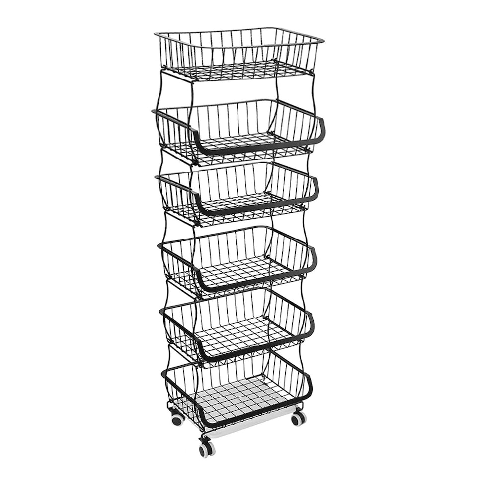 image 1 of Living and Home 6-tiered Kitchen Storage Rack with Casters | Black | 6 Tier