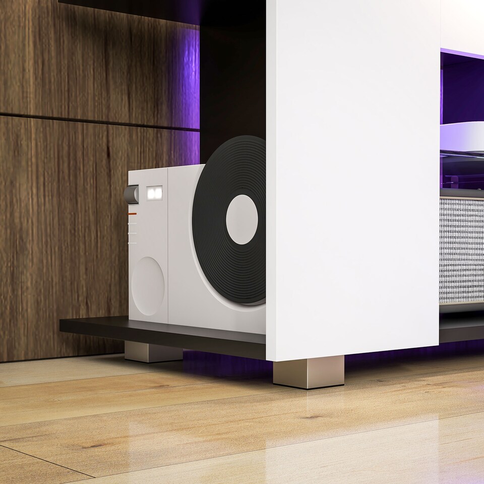 image 1 of HOMCOM TV Stand Cabinet, 145cm Modern TV Unit with Glass Shelves, RGB LED Light for Living Room, Entertainment Unit for 32 40 43 50 52 55 60 inch 4k TV, White