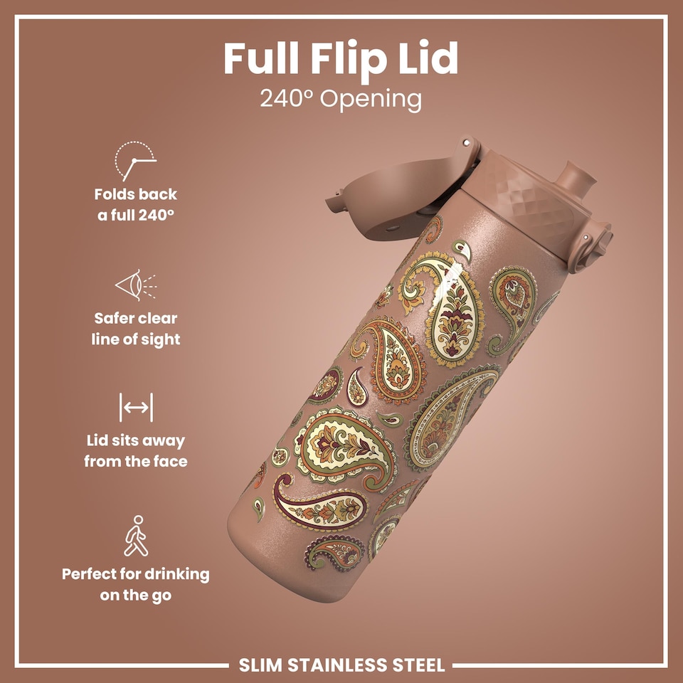 image 1 of Leak Proof Slim Water Bottle, Stainless Steel, 600ml (20oz)