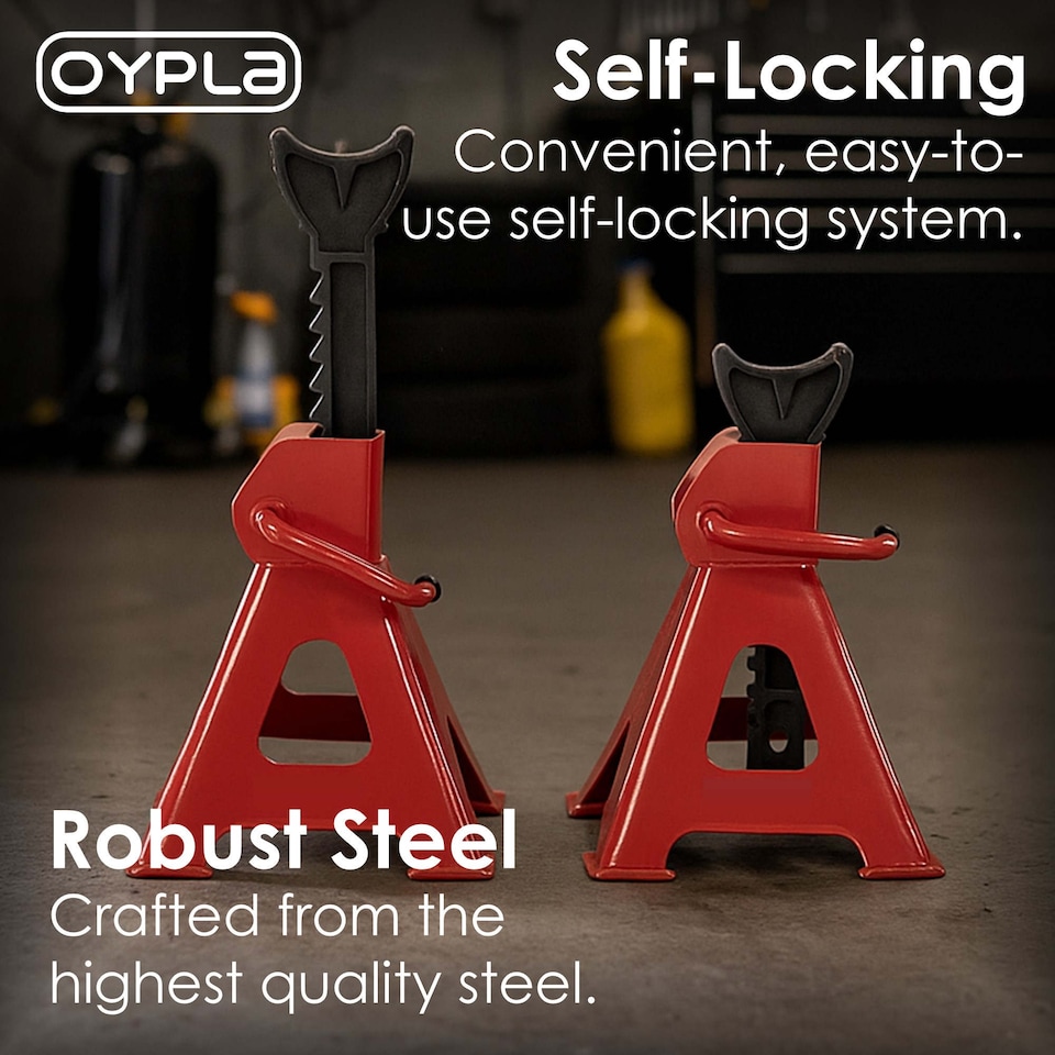 image 1 of 3 Ton Heavy Duty Ratchet Jack Lifting Axle Stands - Set of 2 | Red