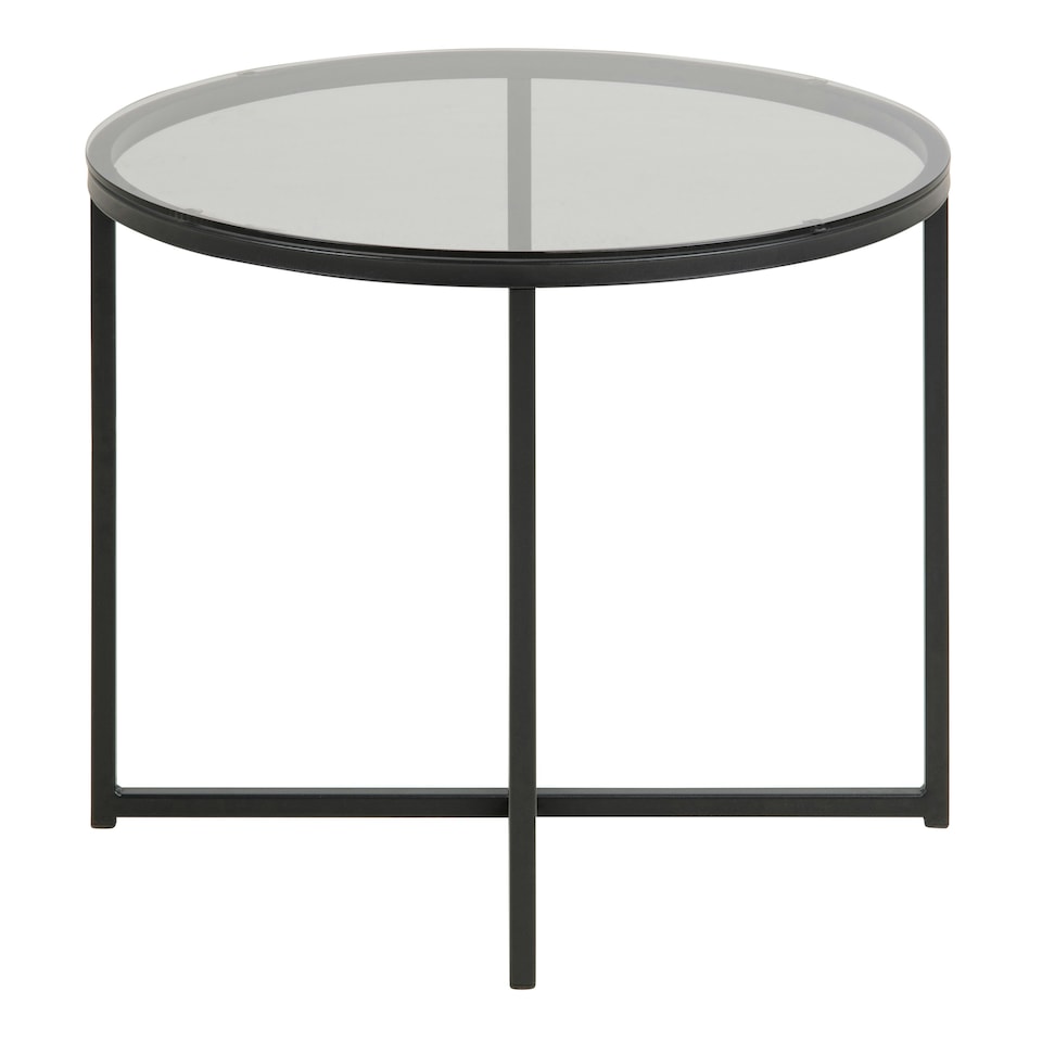 image 1 of Cross Round Metal Side Table with Smoked Glass Top