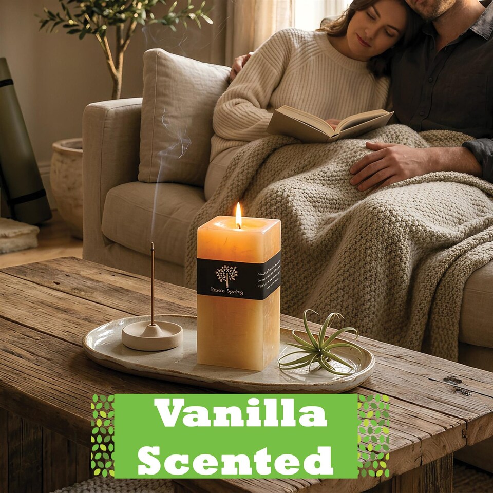 image 1 of Nicola Spring Round 3 Wick Vanilla Pillar Candle - 130 Hours - Ivory - Long-Lasting  Vanilla Candle Home Fragrance Aromatherapy